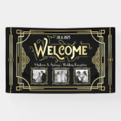 Art Deco Bruiloft Goud Zwart Gatsby Foto Welkom Spandoek (Horizontaal)
