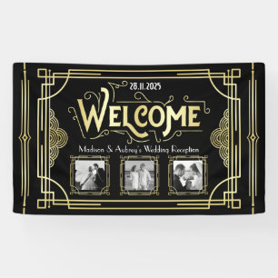 Art Deco Bruiloft Goud Zwart Gatsby Foto Welkom Spandoek