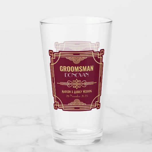 Art Deco Bruiloft Groomsman Goud Bourgogne Favor Glas (Achterkant)