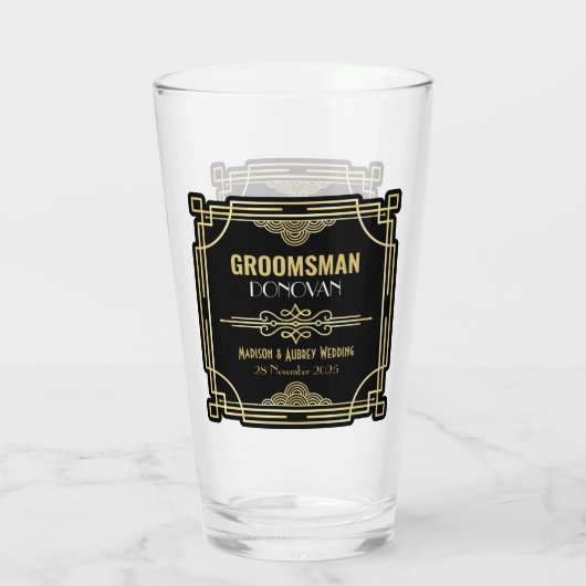 Art Deco Bruiloft Groomsman Goud Zwart Favor jaren Glas (Achterkant)