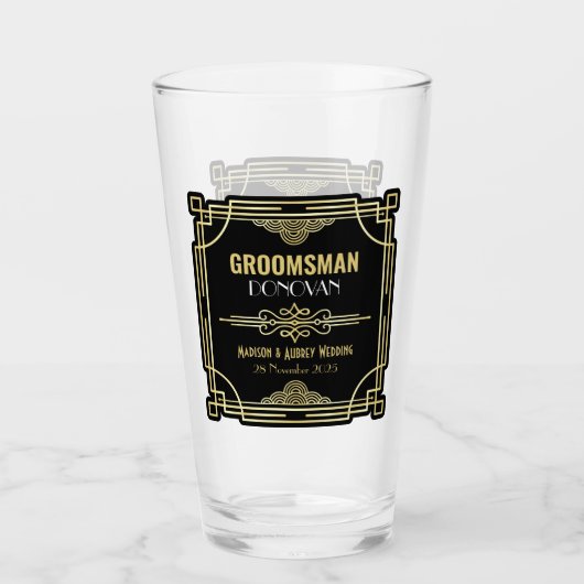 Art Deco Bruiloft Groomsman Goud Zwart Favor jaren Glas (Voorkant)