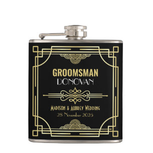 Art Deco Bruiloft Groomsman Goud Zwart Favor jaren Heupfles