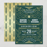 Art Deco Bruiloft Grote Gatsby Elegant Goud Groen