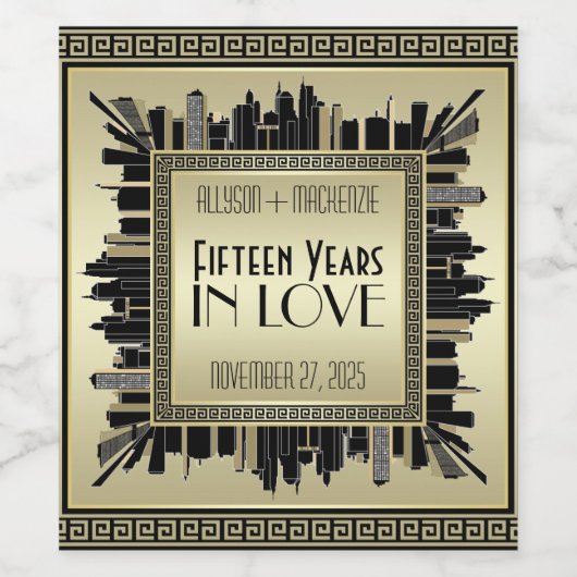 Art Deco Bruiloft Jubileum Mousserende Wijn Goud G Wijn Etiket (Enkel label)