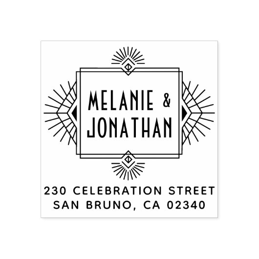 Art Deco Bruiloft Lijst Retouradres Rubberstempel (Afrduk)