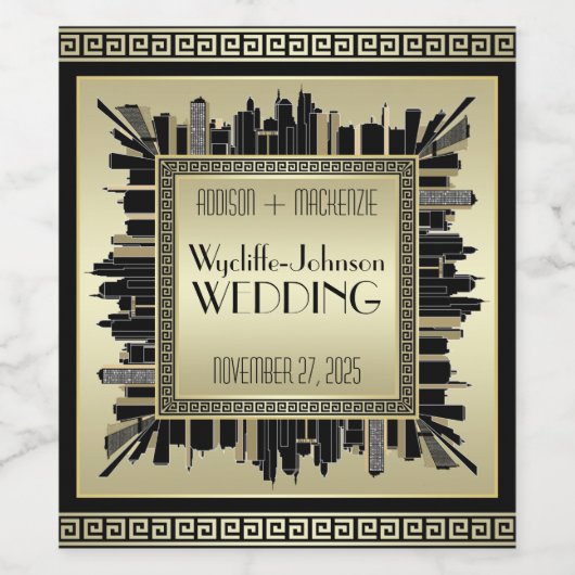 Art Deco Bruiloft Mousserende Wijn Goud Gatsby Gla Etiket (Enkel label)