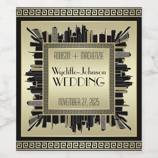 Art Deco Bruiloft Mousserende Wijn Goud Gatsby Gla Wijn Etiket (Enkel label)