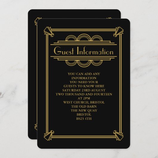 ART DECO bruiloft of feest uitnodigen printkaart Kaart (Voorkant / Achterkant)