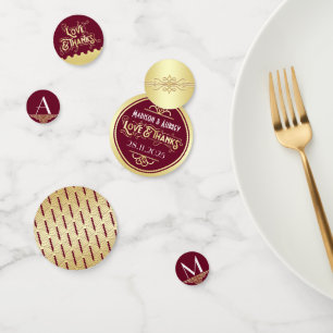 Art Deco Bruiloft Receptie Diner Goud Bourgogne Confetti
