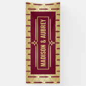 Art Deco Bruiloft Receptie Diner Goud Bourgogne Spandoek (Verticaal)