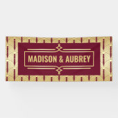 Art Deco Bruiloft Receptie Diner Goud Bourgogne Spandoek (Horizontaal)