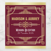 Art Deco Bruiloft Receptie Diner Goud Bourgogne Wijn Etiket (Enkel label)