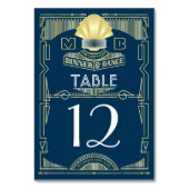 Art Deco Bruiloft Receptie Diner Party Goud Blauw Kaart (Voorkant)