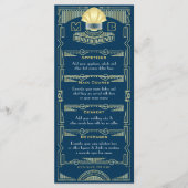 Art Deco Bruiloft Receptie Diner Party Goud Blauw Menu (Voorkant)