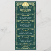 Art Deco Bruiloft Receptie Diner Party Goud Groen Menu (Voorkant)