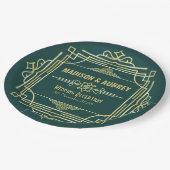 Art Deco Bruiloft Receptie Diner Party Goud Groen Papieren Bordje (Gekanteld)
