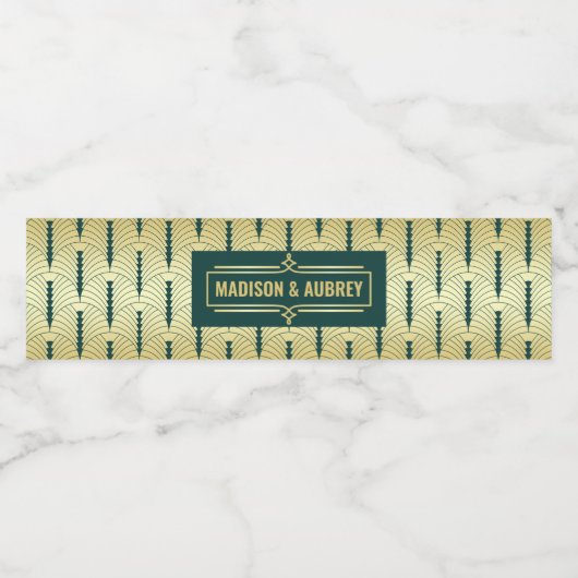 Art Deco Bruiloft Receptie Diner Party Goud Groen Waterfles Etiket (Enkel label)