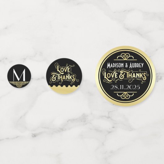 Art Deco Bruiloft Receptie Diner Party Goud Zwart Confetti (Voorkanten)