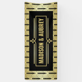 Art Deco Bruiloft Receptie Diner Party Goud Zwart Spandoek (Verticaal)