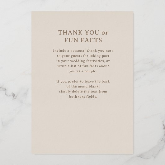 Art Deco Bruiloft Receptie Menu Goudfolie Kaart (Achterkant)