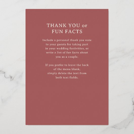 Art Deco Bruiloft Receptie Menu Goudfolie Kaart (Achterkant)