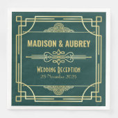 Art Deco Bruiloft Receptie Party Bar Goud Groen Servet (Voorkant)