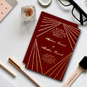 Art Deco Bruiloft Rood en Goud Folie Uitnodiging