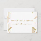 Art Deco Bruiloft RSVP Kaart Goud en Wit (Voorkant)