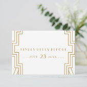 Art Deco Bruiloft RSVP Kaart Goud en Wit (Staand voorkant)