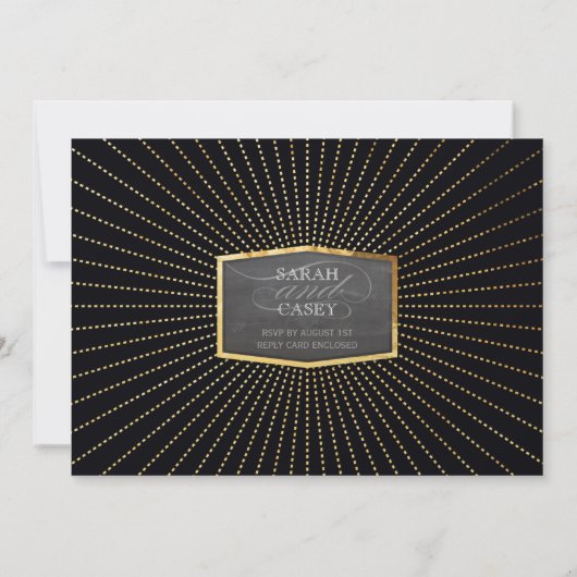 ART DECO BRUILOFT UITNODIGEN goud sunburst krijtbo Kaart (Achterkant)