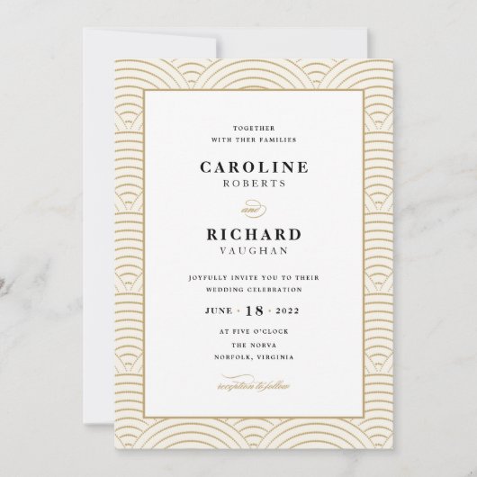 Art Deco bruiloft uitnodiging Ivoor Gold (Voorkant)
