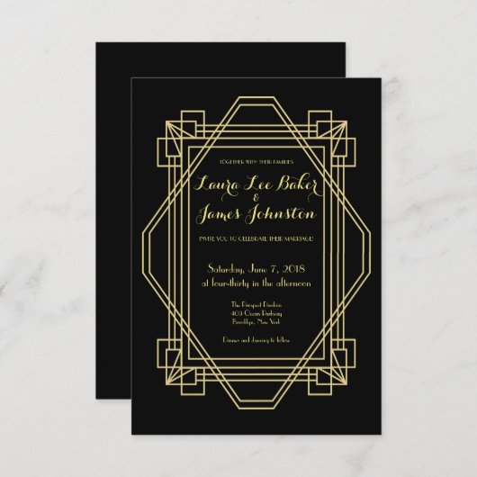 Art Deco Bruiloft uitnodiging jaren '20 Gatsby (Voorkant / Achterkant)