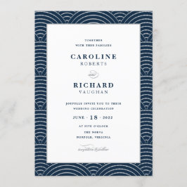 Art Deco bruiloft uitnodiging Navy Blue