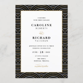 Art Deco bruiloft uitnodiging zwart goud