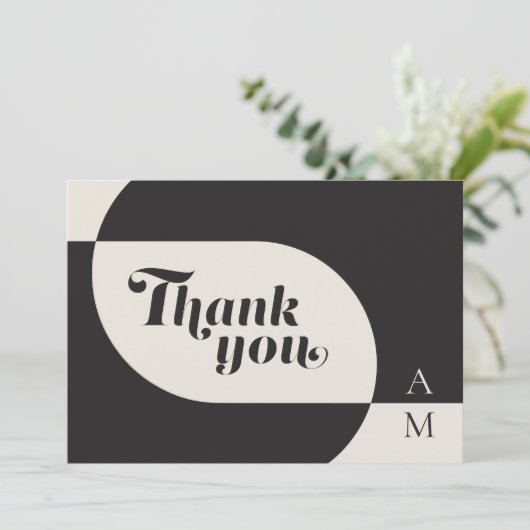  Art Deco Bruiloft Zwart Bone Bedankkaart (Staand voorkant)