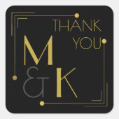 Art Deco Bruiloft Zwart Goud Dank u Sticker (Voorkant)