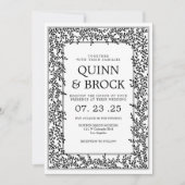 Art Deco Bruiloft Zwart-wit Bladgroen Kaart (Voorkant)