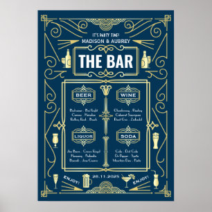 Art Deco Bruiloftsbar Menu Wijn Bier Sterke Drank  Poster
