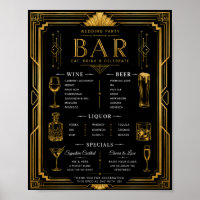 Art Deco Bruiloftsfeest Bar Wijn Bier Likeur Menu