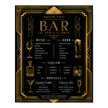 Art Deco Bruiloftsfeest Bar Wijn Bier Likeur Menu