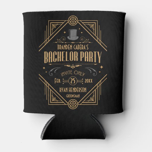 Art Deco Bruiloftsfeest Favor voor een vrijgezelle Blikjeskoeler (Voorkant)