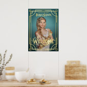 Art Deco Bruiloftsfeest Foto Welkom Turquoise Poster (Keuken)