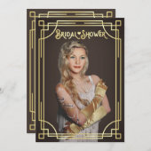 Art Deco Bruiloftsfeestje Goud Chocolade Jouw Foto Kaart (Voorkant / Achterkant)