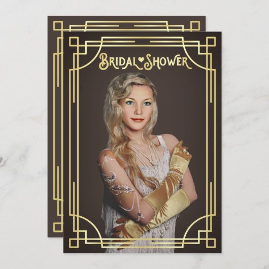 Art Deco Bruiloftsfeestje Goud Chocolade Jouw Foto Kaart (Voorkant / Achterkant)