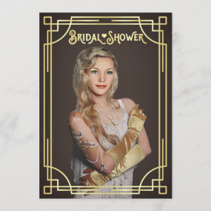 Art Deco Bruiloftsfeestje Goud Chocolade Jouw Foto Kaart