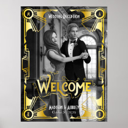 Art Deco Bruiloftsreceptie Welkom Goud Foto Poster