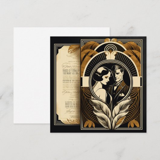 Art Deco bruiloftthema Kaart (Voorkant / Achterkant)