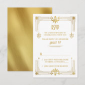 Art Deco Bruisende Jaren 20 Goud Witte Trouw RSVP Kaart (Voorkant / Achterkant)