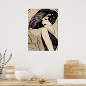 Art deco  brullen 20s Meisje Muur Poster (Keuken)