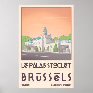 Art Deco Brusselsposter, geometrische stadslandsch Poster